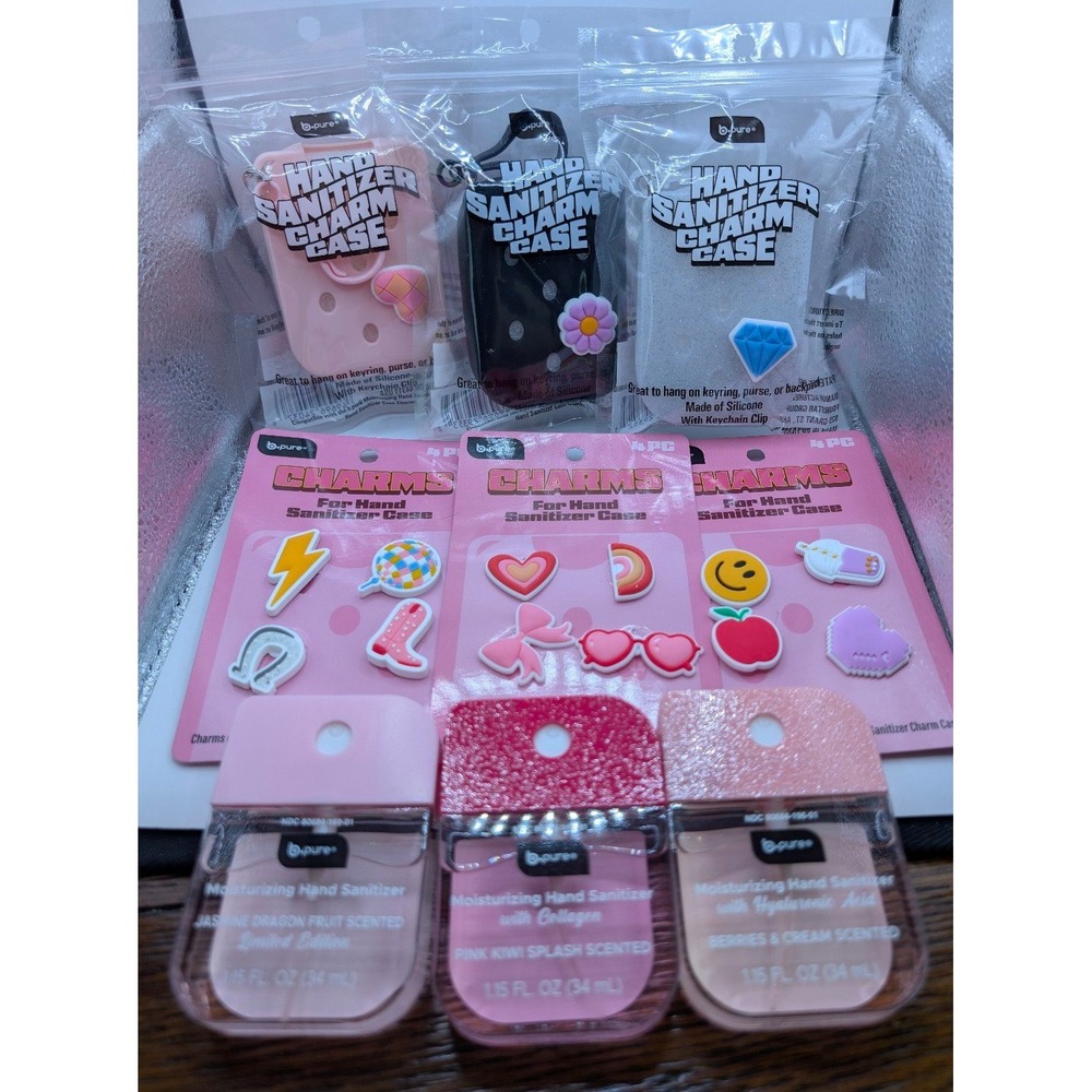 B-Pure Hand Sanitizer Gift Set Bundle – 3 Sanitizers, 3 Charm Cases & 12 Charms